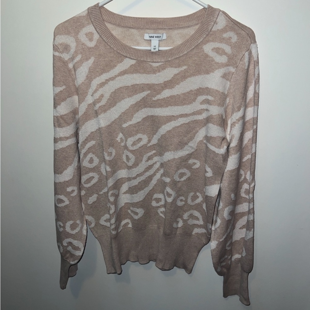 Nine West Beige & White Animal Print Sweater – Size M